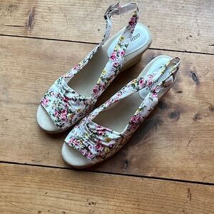 Easy Street Floral Slingback Wedges - Pink and Cream